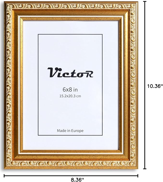VictoR Picture Frame Chagall 6x8 Gold - Vintage Picture Frames with Shutterproof Acrylic Glass - 6 x 8 Photo Frame - Gold Picture Frames - Antique