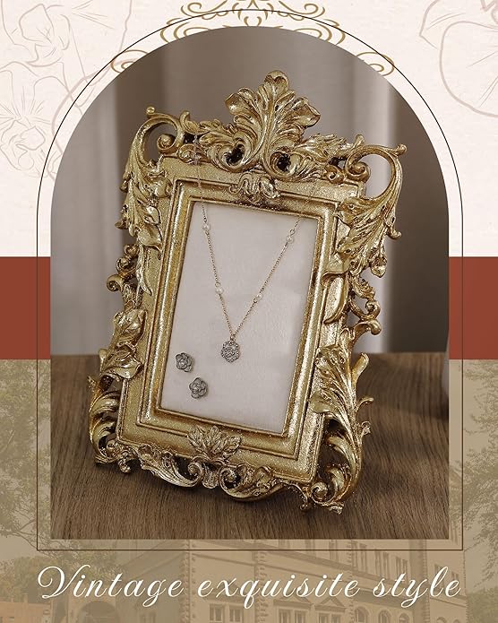 Jewelry Display Stand Vintage Necklace Organizer Ring Holder Earring Tray Resin Jewelry Photography Props Frame with Velvet Backing for Gifts