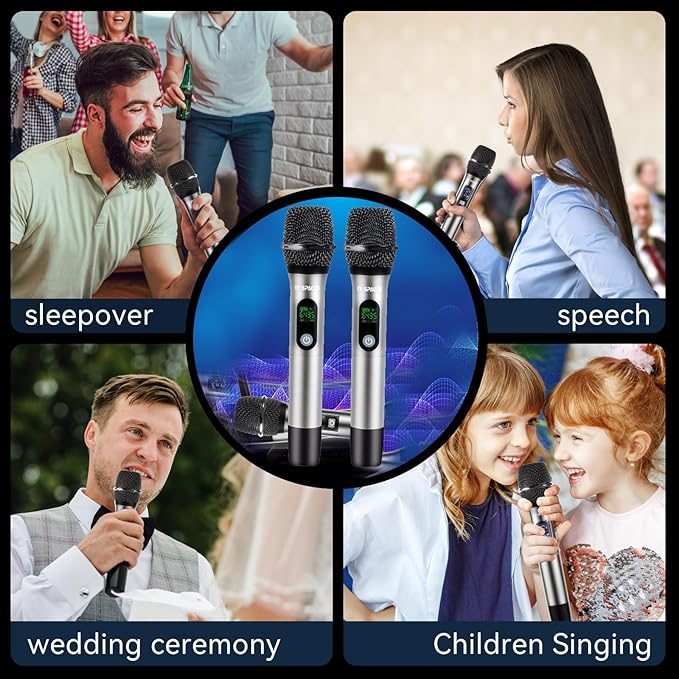 Rechargeable Wireless Microphone System - Dual UHF Metal Handheld Mics for Karaoke, Weddings, Parties, Speeches - Long Range (200ft), Cordless Dynamic Mic Kit, Plug and Play (Single Microphone Set)