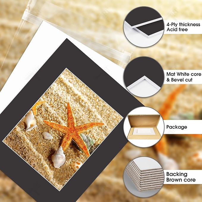 Golden State Art, Acid Free, Pack of 5, 16x20 Black Picture Mats Mattes with White Core Bevel Cut for 11x14 Photo + Backing + Bags