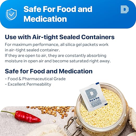 Dry & Dry 3 Gram [100 Packets] Silica Gel Packets Silica Gel Desiccants, Silica Gel Packs - Rechargeable (Food Safe) Silica Gel Packets, Silica Packets