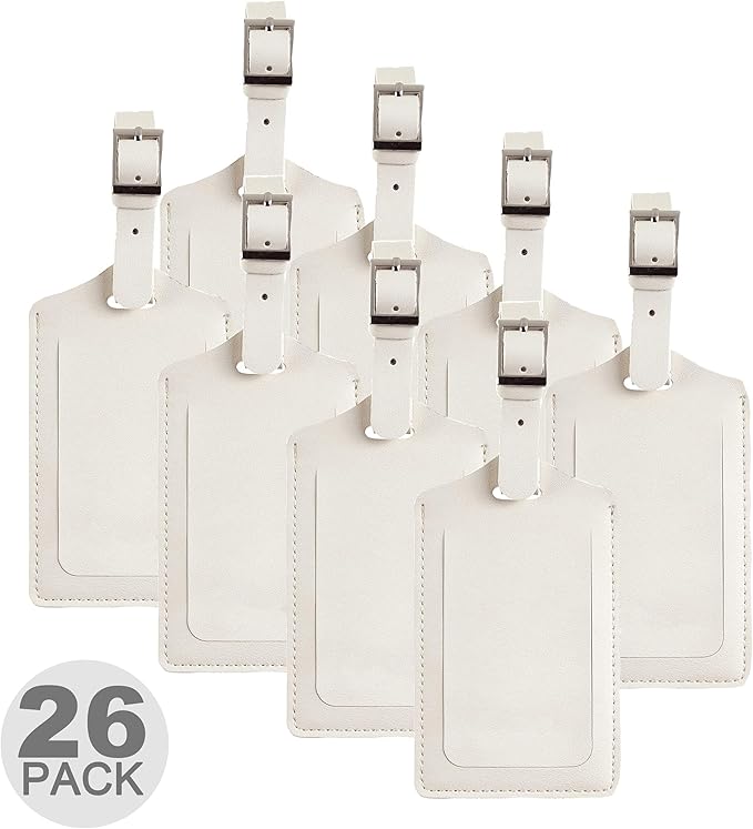 Travelambo 26 Pack Luggage Tags Faux Leather for Suitcases Travel Bag Labels with Protection Cover ID (Ivory)