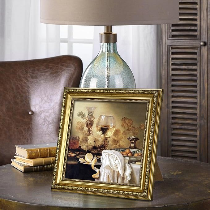upsimples 8x8 Picture Frame with Real Glass, Ornate Vintage 8 x 8 Photo Frames for Wall Decor or Tabletop Display, Gold, 2 Pack