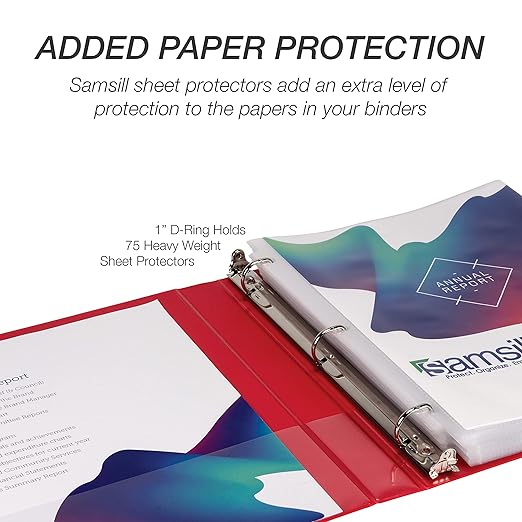 Samsill Durable 1 inch 3 Ring Binder, Made in USA, D Ring Binder, Customizable Clear View Cover, Basic Assortment, 12 Pack