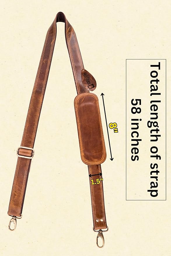 Bag Strap Replacement - Genuine Leather 57" Adjustable Shoulder Strap for Messenger, Laptop, Camera, Travel Bags