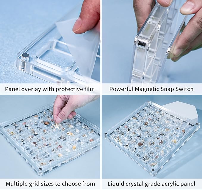 Multi-Style Clear Acrylic Magnetic Seashell Display Collecting Box, Acrylic Shadow Box for Tiny Treasure Hunting Seashell Holder Display Grid Cabinet Case Box,Display Seashell Jewelry Crystal