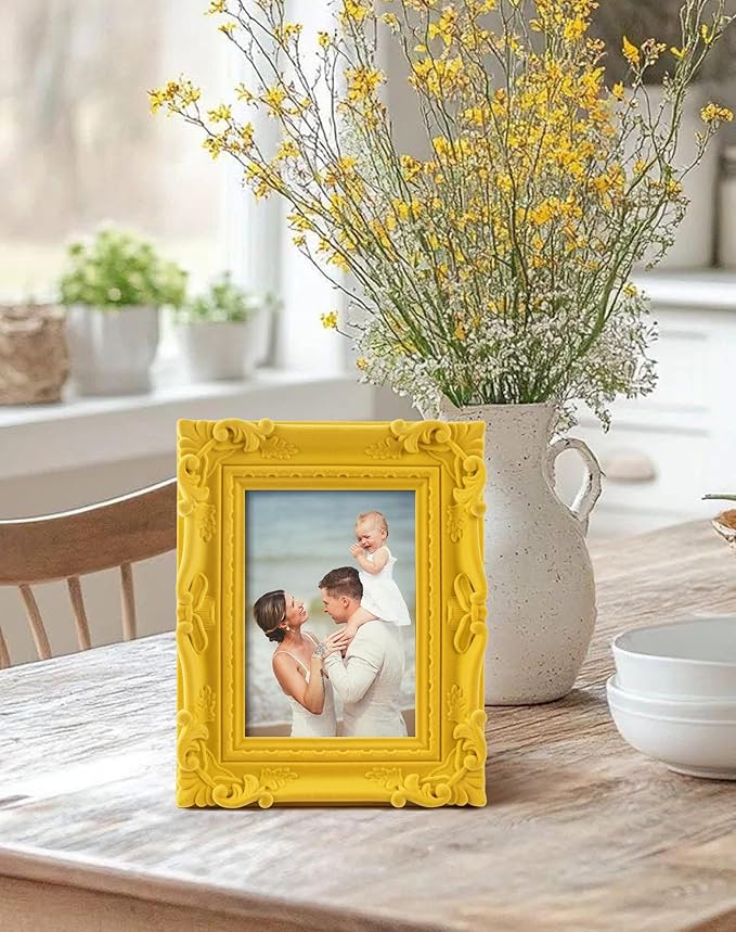 4x6 Yellow Picture Frame with Stand for Tabletop Wall Display, Modern Ornate Frame for Art Prints Family Portrait Landscape Paintings Posters, Cute Room Decor for Living Room Bedroom (Yellow)
