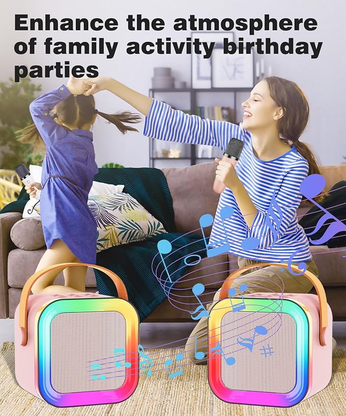 Mini Karaoke Machine Speaker for Kids Adults,Portable Bluetooth with 1-2 Wireless Microphones,Christmas Birthday Gifts Toys Girls Boys Ages 4, 5, 6,7, 8,9,10,11,12+ Years Old Toddler (Pink - 1 Mic)