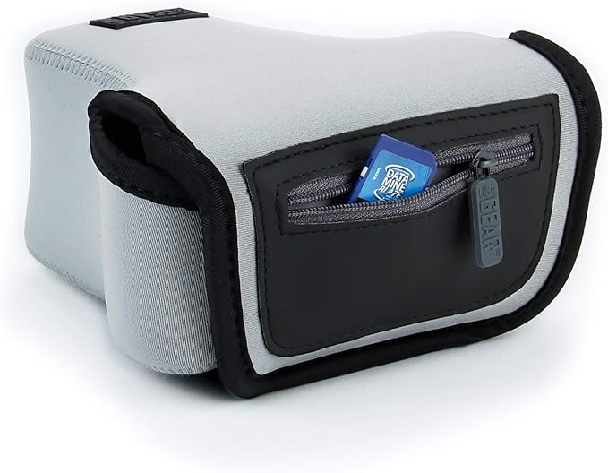 USA Gear Camera Sleeve (Medium) for Compact SLRs Compatible with Canon EOS R100 Nikon Z30 Sony ZV-E10, and more - Padded Neoprene DSLR Case with Zipper Accessory Pocket & Belt Loop (Gray)