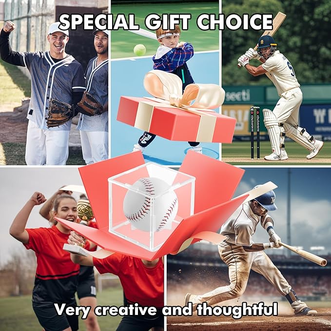 12 Pack Assembled Baseball Display Case, UV-Blocking Acrylic Baseball Holder Display Case, 3.2 Inch Cube Clear Softball Holder Box, Signed Baseballs Protector for Collectibles, Tennis Ball