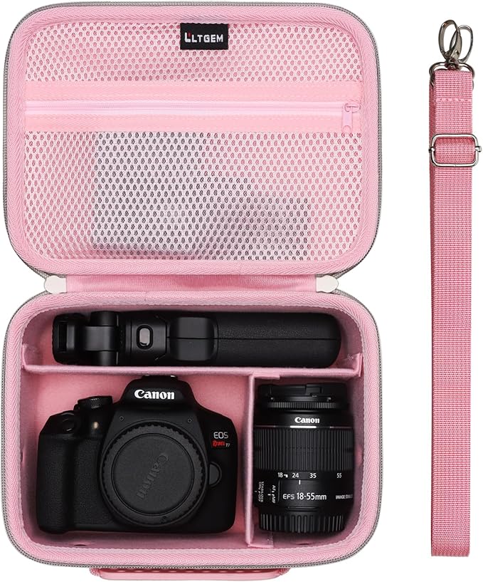 Camera Case Compatible with Canon EOS Rebel T7/R50/R6 Mark II/R100/R50 V/T6/R8/R10/R5 Mark II/RP/R7/5D Mark IV/SL3/R5/T100 DSLR SLR Camera, Len and Tripod with 4 Dividers and Shoulder Strap, Pink