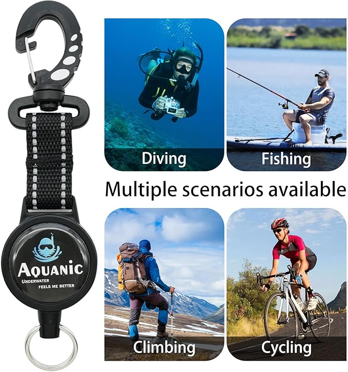 nitescuba Scuba Diving Retractable Gear Tethers, Scuba Accessories Dive Clip Lanyard with Snap Hook, Split Ring Quick-Release Extension Cord for Diving,Swimming,Flashlights,Cameras and More