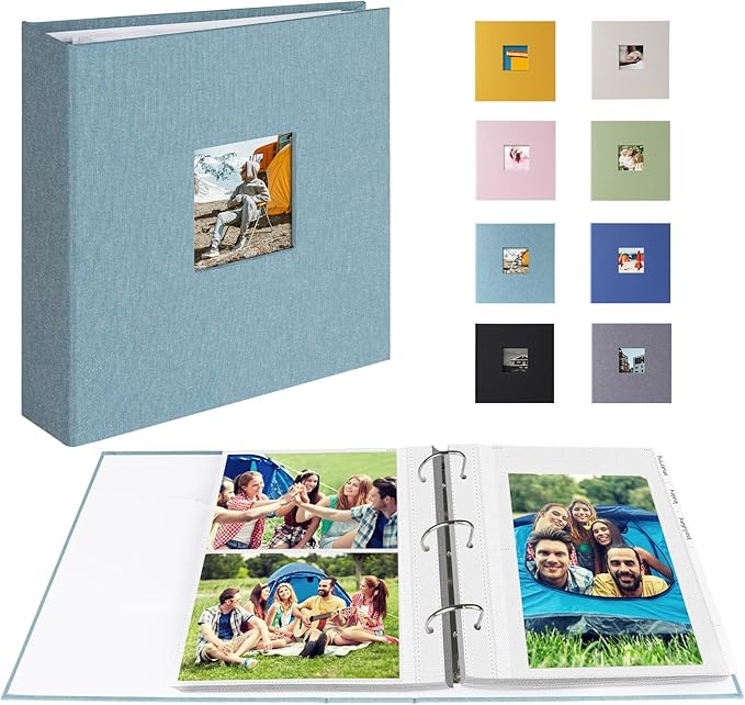 1DOT2 Photo Album 4x6 Photos Hold 200 or 5x7 Pictures Hold 100, 3 Ring Binder Photo Albums Linen Cover with 6-Tab Index Dividers Photo Book Acid Free Albums 4x6 5x7 for Family Wedding Baby (Cyan Blue)