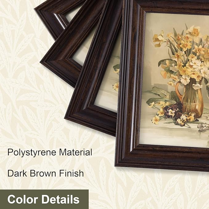 Vittanly 4x6 Picture Frame Set of 4, Vintage Photo Frame for Wall or Tabletop, Display 3.5x5 Pictures with Mat or 4x6 without Mat, Rustic Farmhouse Home Decor, Dark Brown