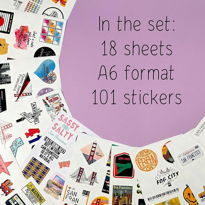 BulbaCraft 100Pcs San Francisco Stickers for Water Bottles, San Francisco Souvenirs, Gifts for Women & Men
