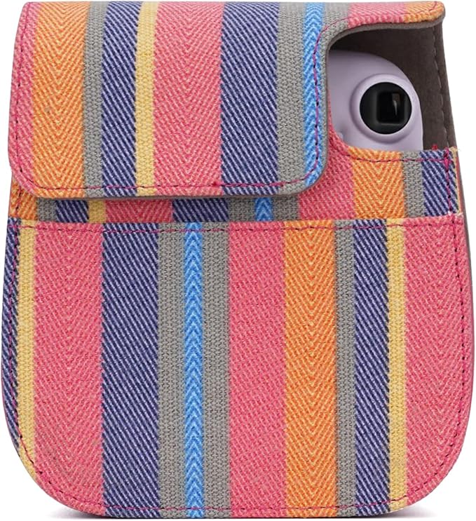 Frankmate Instant Camera Case Compatible with Fujifilm Instax Mini 11/9/8/8+ Canvas Bag with Pocket and Adjustable Shoulder Strap Mini Wallet Album (Stripe)