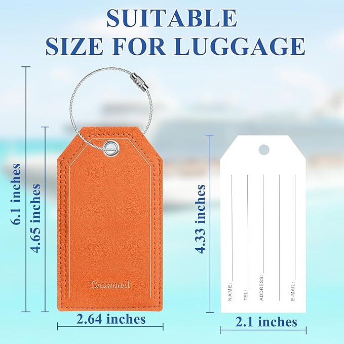 Luggage Tag & Initial Baggage Tags for Suitcases Leather Bag Tags for Backpacks Handbag School Instrument with Name ID Label Travel Essentials, Unique Fun Orange Personalized Luggage Tags 2 Pack