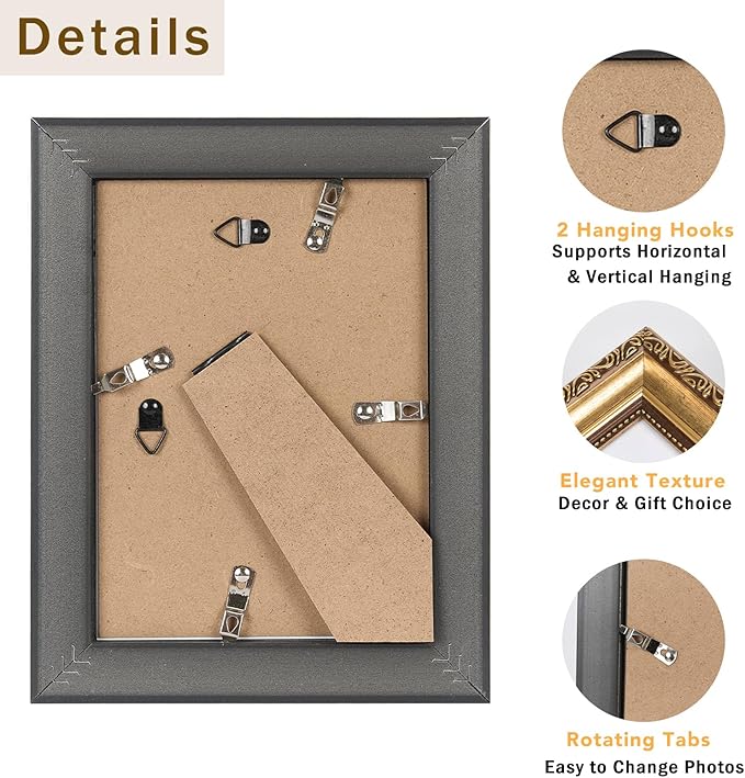 5x7 Vintage Picture Frame with 4x6 Mat Set of 2, Elegant Retro 5 by 7 Photo Frame with Shatter-Resistant Plexiglass for Wall or Tabletop Display, Gallery Decor & Gift, Gold, 2 Pack