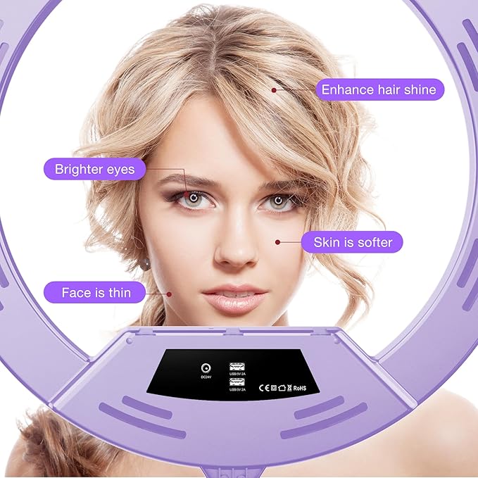 22"Ring Light with Stand,Ring Light Tripod for iPhone ipad,with 75"Tripod/LCD Display/4 ipad iPhone Clips/2 USB Ports,2600K-6500K Color Temperature,for Barber Makeup Tattoo TikTok Video Recording Vlog