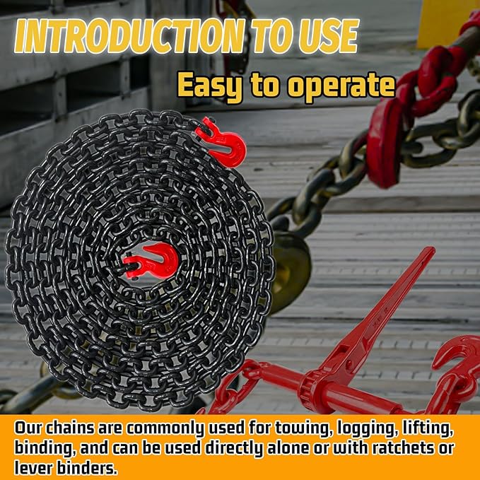 5/16" Binder Chain-20 Foot Trailer Safety Chain 4900 lbs Working Load,G80 Transport Binder Chain Chains with G70 Heavy Duty Hooks for Gooseneck Couplers,Tow Tie Down Truck Accessories