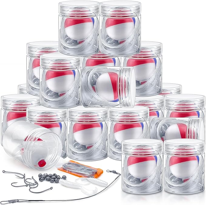 Mini Fishing Kits Bulk for Age 9-14 Christmas Shoebox Fillers Emergency Fishing Survival Kit Small Fishing Kit with Jar Fishing Accessories Fishing Gear for Beginner Stocking Stuffer Gift
