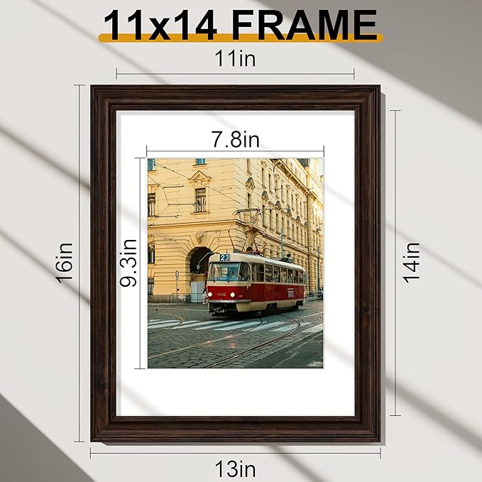 Vittanly 11x14 Picture Frames Set of 2, Ornate Vintage Photo Frame for Wall or Tabletop, Display 8x10 Pictures with Mat or 11x14 without Mat, Rustic Brown