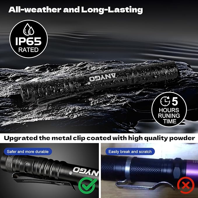 Rechargeable Pen Light Flashlight, High Lumens Pocket Flashlight with Clip, Waterproof Small Flashlights, LED Mini EDC Tactical Flash Light for Inspection, Work, Repair