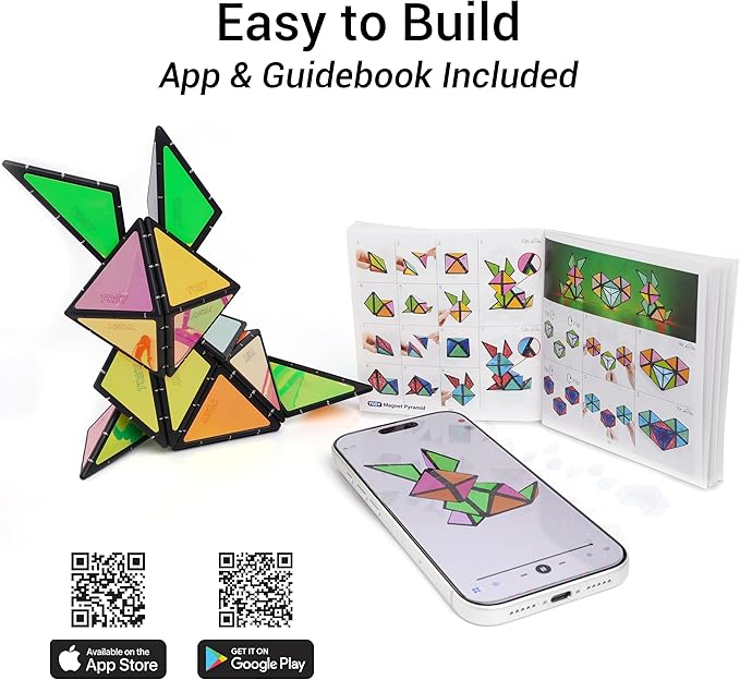 TOSY Magnet Pyramid Stone - 1 Cube Transforms into 1 Billion Shapes (Bunny, Egg Basket, Flowers, Heart), Easter Valentine Gift, 12 pcs, 243 Magnets, Holographic Design, Puzzle/STEM Toy