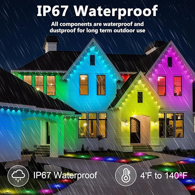 Permanent Outdoor Lights,300FT RGB Eave Light,IP67 Waterproof Lighting for House,Smart LED with App/Remote Control for Outdoor Decor,Garden Decor,Party,Holiday