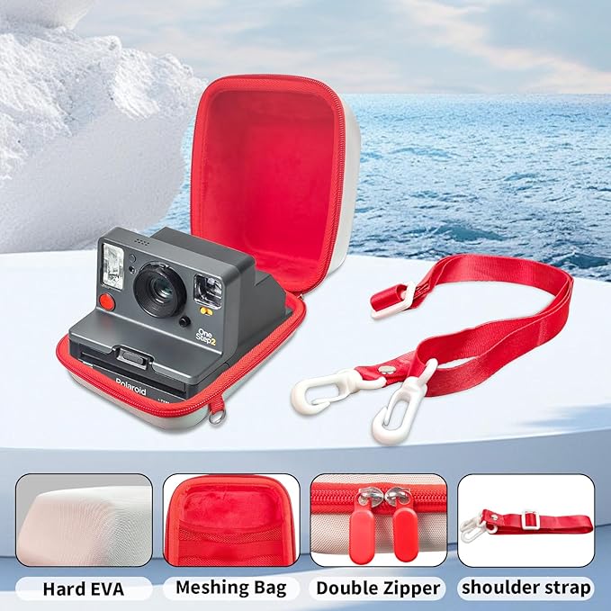 Kuprusar Camera Case for Polaroid OneStep 2VF/Now+ Camera, Hard Carrying Case Protective EVA Storage Bag for One Step+/Now/Now+ Plus 2nd I-Type Instant Film Camera with Shoulder Strap, white