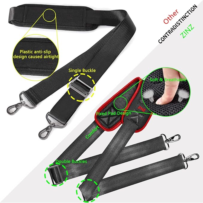 ZINZ Shoulder Strap 58" Ultra-Thick Fixed Padded and Adjustable Buckles Crossbody Strap for Briefcase Laptop Bag Luggage
