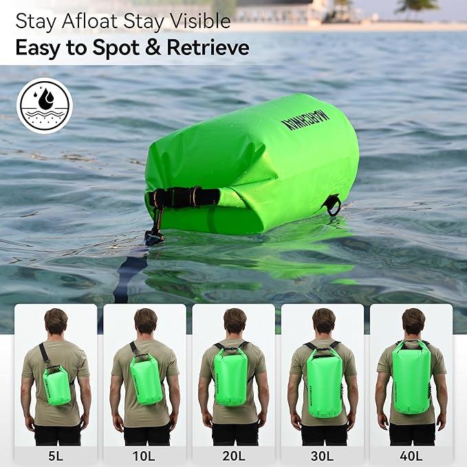 MARCHWAY Floating Waterproof Dry Bag Backpack 5L/10L/20L/30L/40L, Roll Top Sack Keeps Gear Dry for Kayaking, Rafting, Boating, Swimming, Camping, Hiking, Beach, Fishing