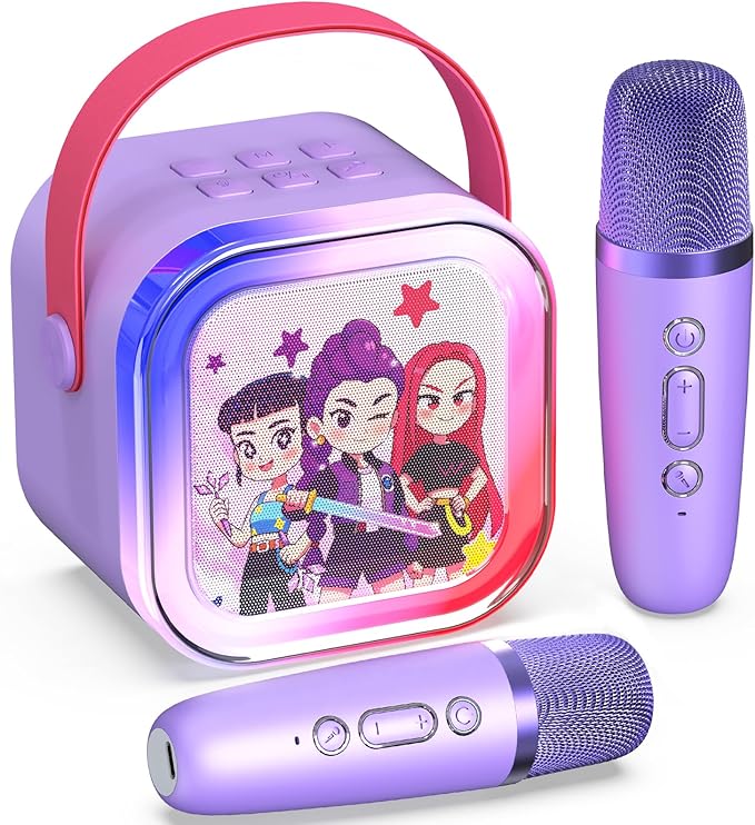 Mini Karaoke Machine for Kids,5 Voice Effects - Portable Bluetooth Speaker with 2 Wireless Mics LED Lights for Boys Girls Ages 3-12| Kids Karaoke Machine Birthday Gift Toy for Singing,Party & Play