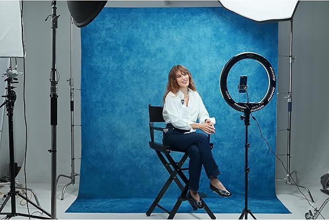 UrcTepics 6×8 Abstract Blue Headshot Backdrop, Professional Portrait Backdrops for Studio, Yearbook Graduation Photography Backdrops, Polyster Photo Backdrop Includes a 10cm Wide Rod Porket.