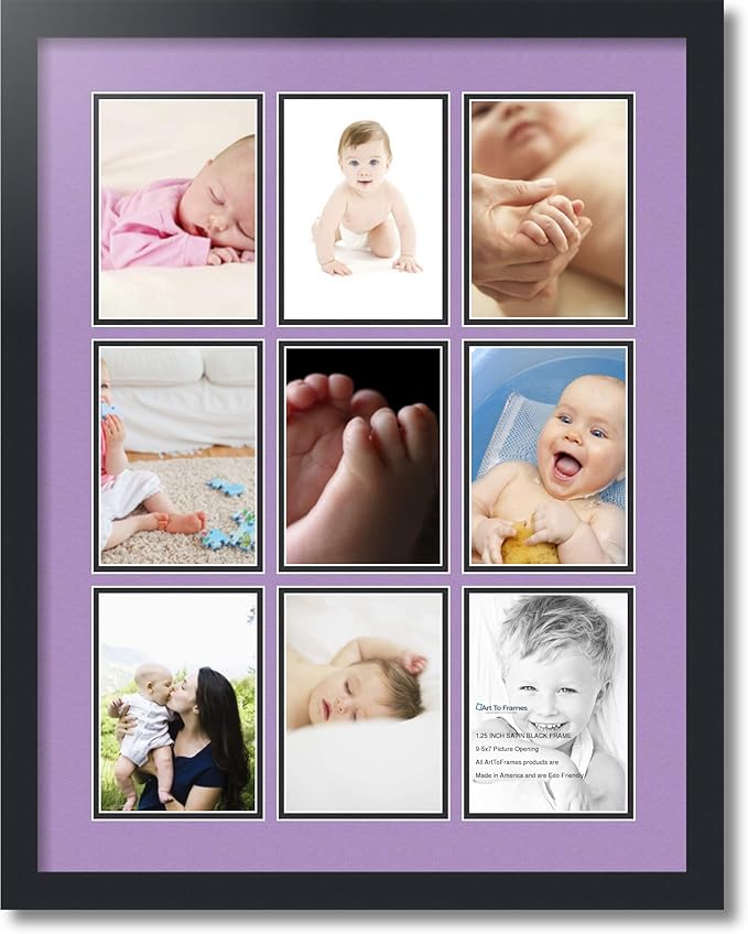 Art to Frames Double-Multimat-1048-805/89-FRBW26079 Collage Photo Frame Double Mat with 9-5x7 Openings and Satin Black Frame