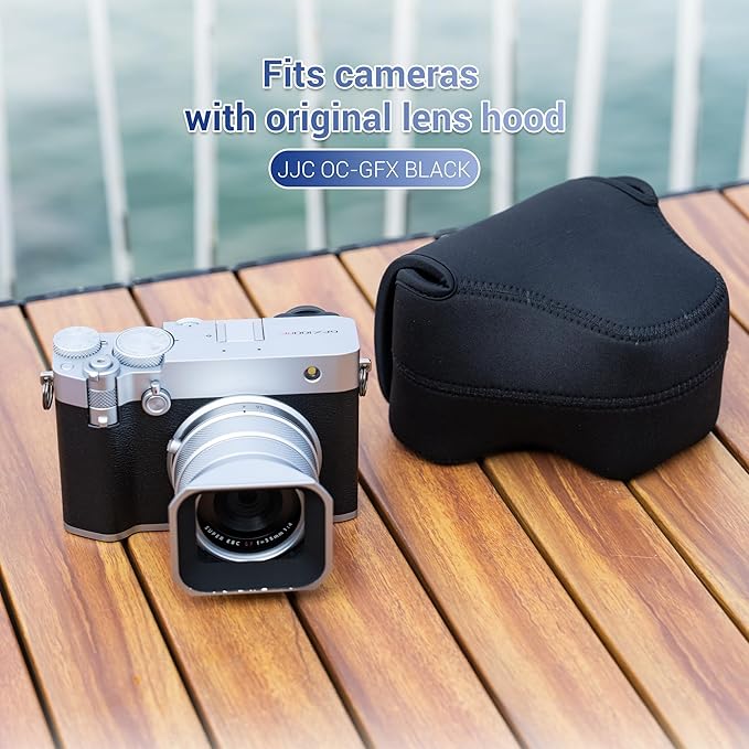 JJC Soft Neoprene Camera Case Pouch Bag for Fuji Fujifilm GFX100RF GFX 100RF with/without Original Lens Hood, GFX 100 RF Protective Storage with Inner Lanyard & Touch-Fastening Flap (NOT Fits GFX100)