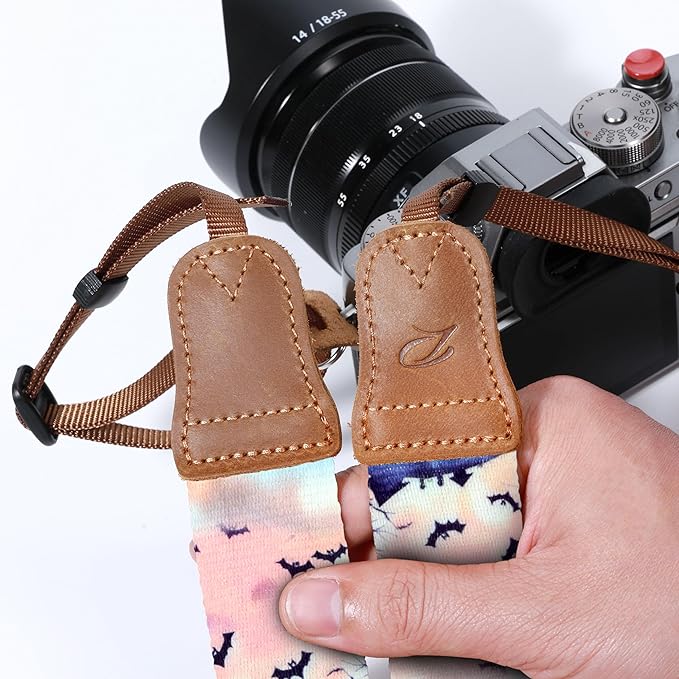 Padwa Lifestyle Camera Strap - 1.5" Soft Nylon Print Crazy Horse Cowhide Head Camera Straps for Photographers and All Cameras,Cute Adjustable Vintage Woven Strap for Adults & Kids(Halloween Pumpkin)