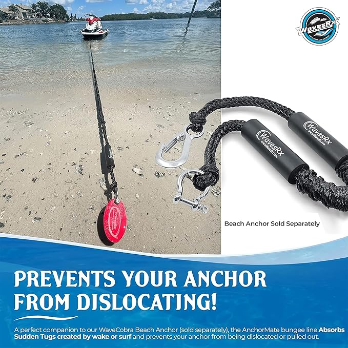WAVESRX AnchorMate Bungee Line | Boat Bungee Dock Lines for Boats, PWCs & Kayaks | Absorbs Shock from Swells & Wind, Prevents Anchor Dislodging | Perfect for Anchoring, Mooring & Tethering