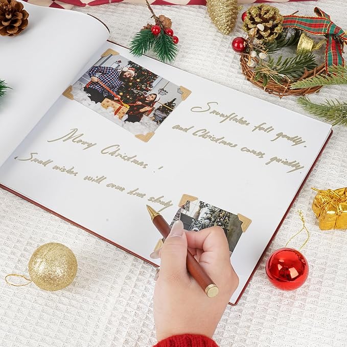 Personalized Christmas Photo Album - Wooden Custom Memory Photo Album, Vintage Memory Book for Family Holiday Memories, Unique Christmas Gift