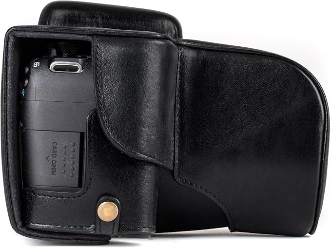 MegaGear MG1192 Ever Ready Genuine Leather Camera Case Compatible with Canon EOS Rebel T8i, Kiss X10i, Rebel T7i, Kiss X9i, 77D, 9000D (18-55mm), Black