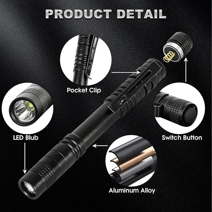 LED Pen Light Flashlight, Waterproof Mini Flashlights Pocket Flashlight with Clip, 500 Lumen Bright Small Flashlights for for Inspection, Work, Emergency, Battery Not Included (2 Pack)