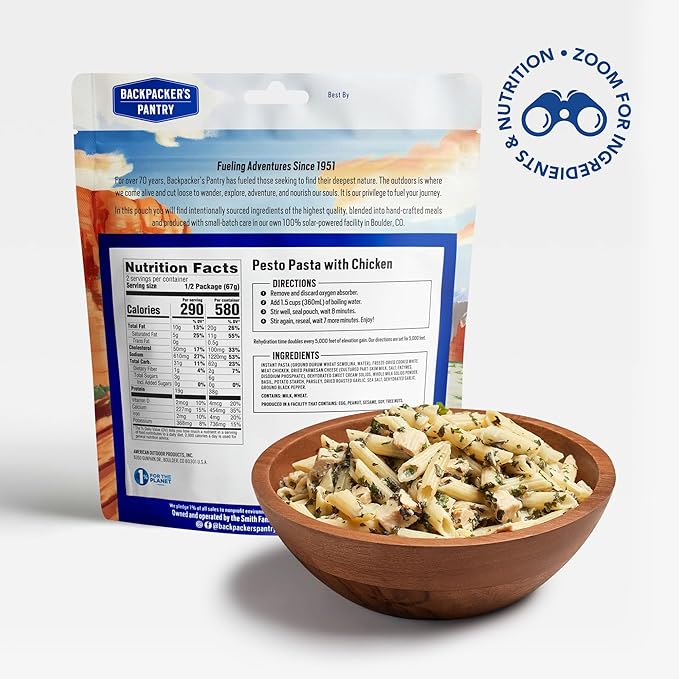 Backpacker's Pantry Pesto Pasta with Chicken | Freeze Dried Backpacking & Camping Food, 6 Count - Emergency Food - 6 Count