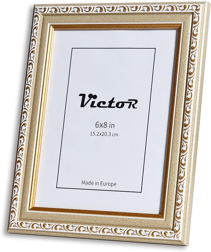 VictoR Picture Frame Chagall 6x8 Beige Gold - Vintage Picture Frames with Shutterproof Acrylic Glass - 6 x 8 Photo Frame - Beige Picture Frames - Antique