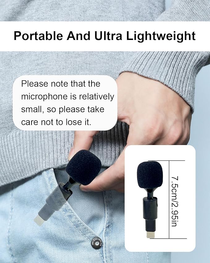 Mini USB C Condenser Microphone 90 Degree, Plug Play Mic with Type-C, Omnidirectional Condenser for DSLR Cameras Smartphones Tablets & Computers and for iPhone 17 16 15, Black