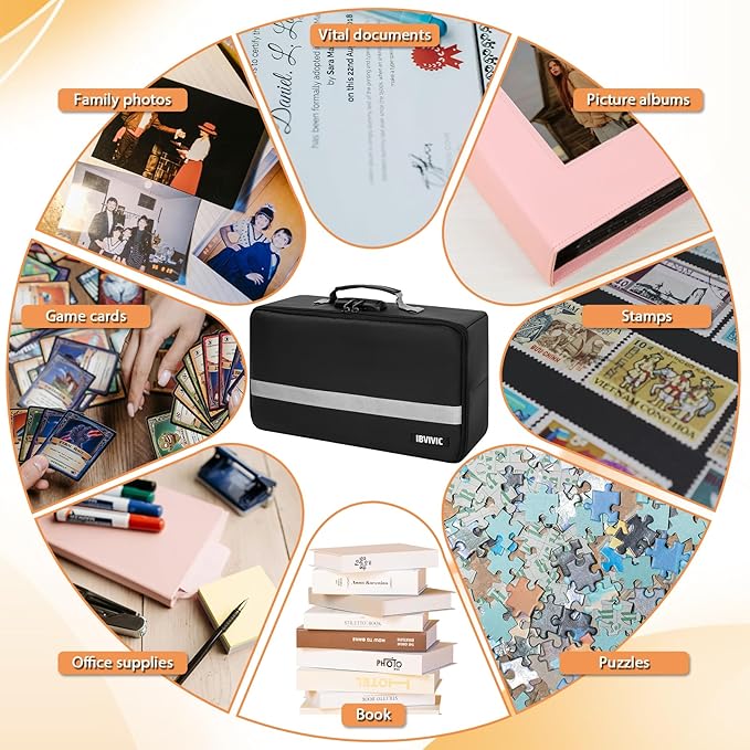 IBVIVIC Fire-resistant Photo Storage Box with 12 Inner 4" x 6" Photo Case(Clear),Photo Box Organizer with Lock