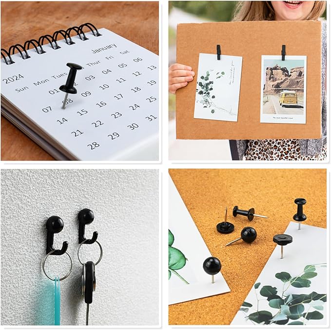 260 Pcs Push Pins Set 5 Styles Black Thumb Tacks Cute Push Pins for Bulletin Board, Cork Board