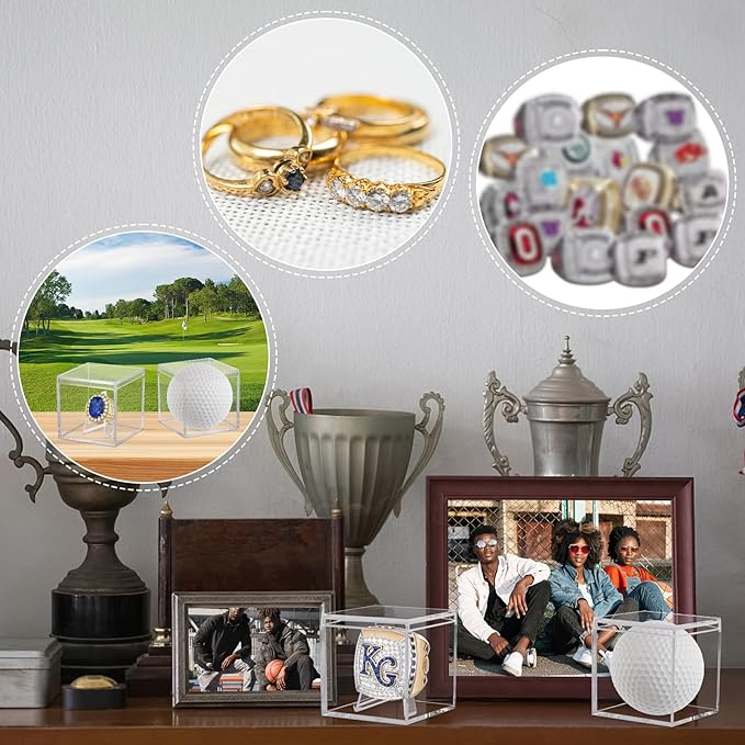 2 Pack Clear Acrylic Championship Ring Display Case, Memorabilia Stand Cube Holder Dust Protection Transparent Storage Box for Sports Baseball Basketball Fan Souvenir Protection Supplies