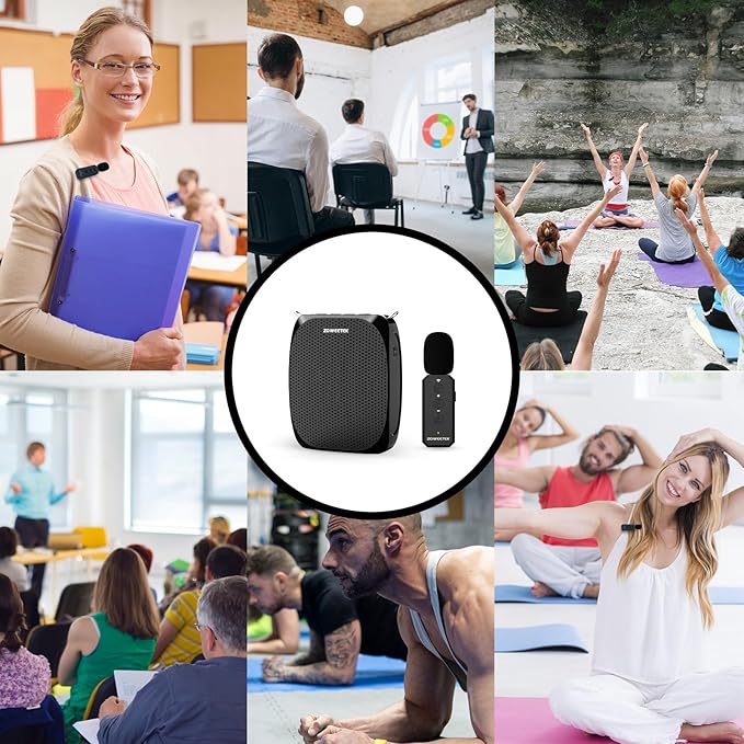 ZOWEETEK Voice Amplifier with Wireless Lavalier Microphone for Teachers, Teacher Mic with Speakers, Wireless Clip On Microphone System for Speech, Meeting, Classroom, Yoga, Mini Megaphone, 2026 New