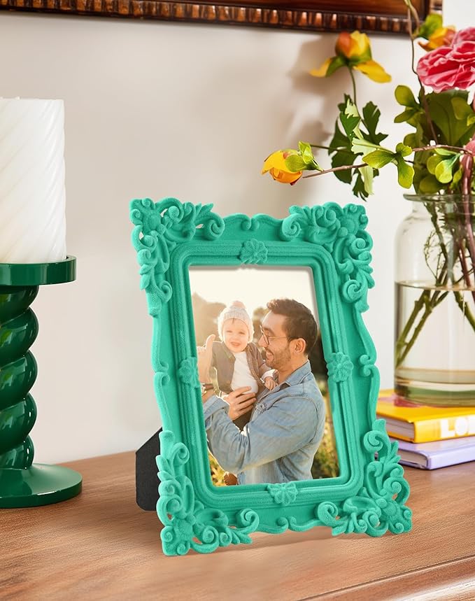 Pink Picture Frame 5x7 for Portraits Wedding Photos, Small Cute Decorative Frame with Stand for Cozy Home Decor, Unique Gift for Housewarming Birthday Baby Shower Graduation (Green)