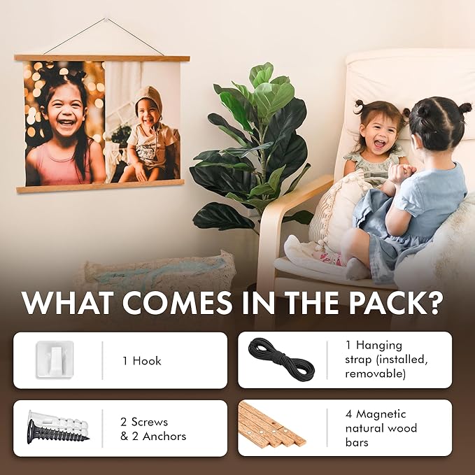 Travelization Magnetic Poster Hanger 18” Poster Frame with Strong Magnets, Complete Hanging Kit for Posters, Art, Maps, and More, Fits 18x18, 18x20, 18x24, and 18x30, Teak Wood